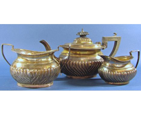 A silver three piece tea service, teapot, jug and bowl, all makers marks rubbed, 18.4oz all in 