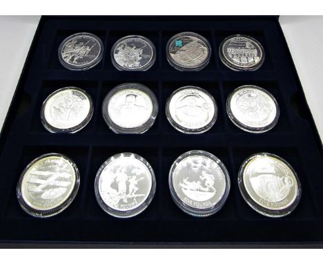 Proof £5 coins x 18, all cased, all E R II period 