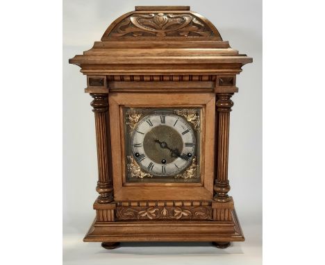 19th century German bracket clock in a walnut case with square brass dial and silvered chapter ring with eight day striking m