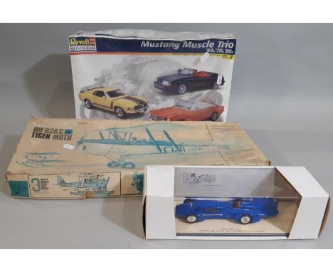 3 boxed models; Mustang Muscle Trio by Revell 1:24 scale, a 'Bluebird 1933' model racing car 1:43 scale by Bizarre/ Fernando 