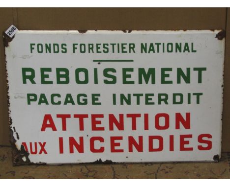 A vintage French enamel forestry commission sign 60cm x 40cm 