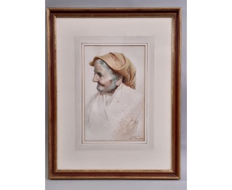 Antonio Enrico Fiorentino (1894-1962) - Portrait of an old woman, watercolour on paper, signed lower right, framed and glazed
