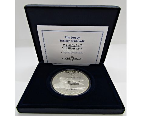 Proof £5 coin, Jersey R J Mitchell &amp; Spitfire cased and proof 65 Anniversary of the D Day landings - Britannia standard 2