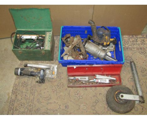 One lot of various power tools, a Saffire DH welding torch, jockey wheel, etc 