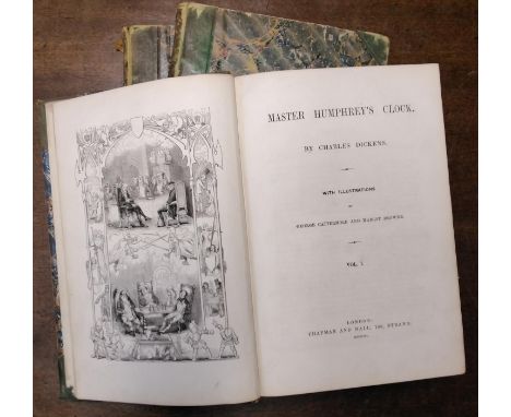 Charles Dickens - Master Humphreys Clock, first edition, three volumes, half calf bindings, illustrated by George Cattermole 