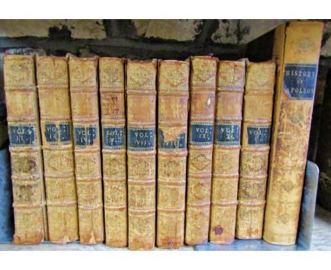Rollin's Ancient history in ten volumes (volumes six missing) fourth edition published London 1754, together with volume one 