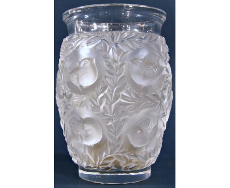 A Lalique Bagatelle frosted and clear crystal glass vase, engraved signature Lalique R France to the base, 17cm high. 