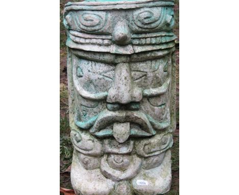 A painted and weathered cast composition stone Easter Island style head planter 43 cm high x 24 cm wide 