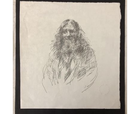 Robert Oscar Lenkiewicz (1941-2002) - Self portrait study, silver pen on paper, 'From the Studio R.O. Lenkiewicz Dec'd' blind