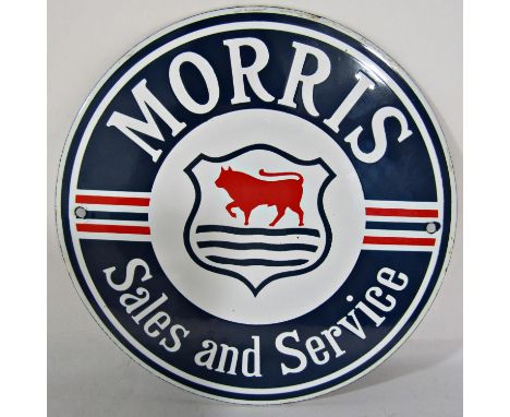 A Morris enamel Sales and Services advertisement plaque, 20.5cm diam. 
