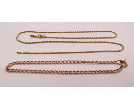 Italian 9ct chain necklace and a 9ct chain bracelet, 6.5g total (both af) (2) 