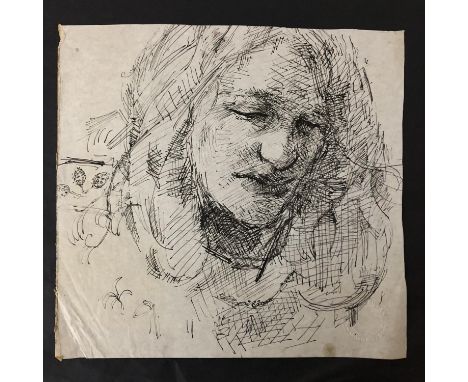 Robert Oscar Lenkiewicz (1941-2002) - Portrait pen study on paper, with 'From the Studio R.O. Lenkiewicz Dec'd' blindstamp lo