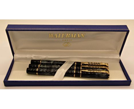 Waterman Laureat grey marble effect fountain, rollerball and ballpoint pen set boxed 