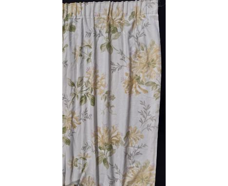 1 pair curtains from Laura Ashley Home range with honeysuckle floral print, lined with pencil pleat heading and  tiebacks. Le