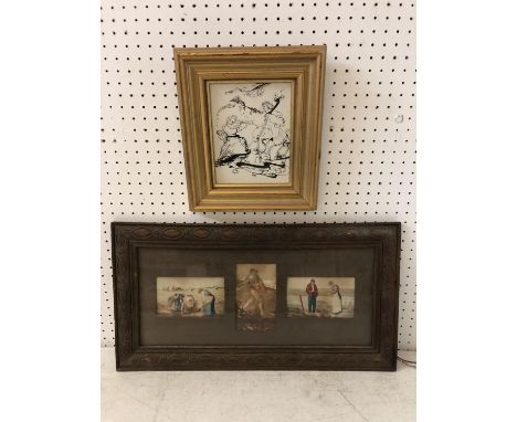 Two framed artworks: Deenagh Milller (local interest) - 20th century ink sketch of musicians. 'Drawing by Deenagh Miller who 