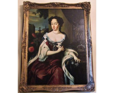 To be viewed at and collected from Nibley House GL11 6DL:Contemporary oleograph portrait - Queen Mary II, in gilded frame, 14