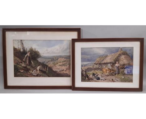 After Myles Birket Foster (1825-1899) - Two coloured lithographs, monogram in print, both framed and glazed, largest: 44 x 29