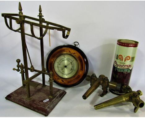 A miscellaneous collection of items including a model of the African Queen steam boat, two brass beer keg taps, a boxed corks