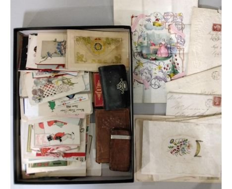 A collection of cut out lace type valentine cards, most with original decorative envelopes, some with original Penny red stam