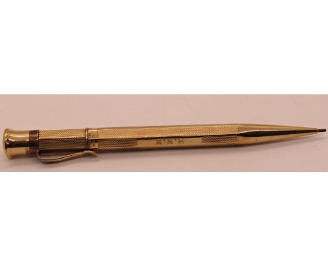 S Mordan 9ct gold propelling pencil with engine turned detail 
