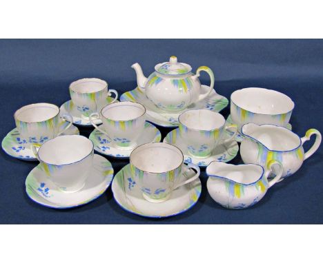 A Grafton china tea service for six with bluebell detail 