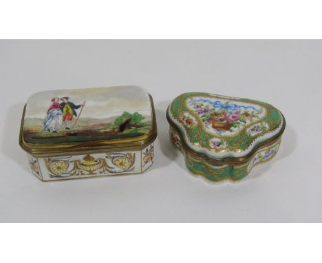 Capodimonte porcelain trinket box depicting a romantic couple in landscape and a further Sèvres porcelain heart shaped box wi