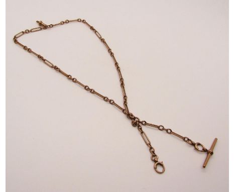 9ct Albert chain with T-bar, maker 'A&amp;M', 18.8g (Albert clasp af) 