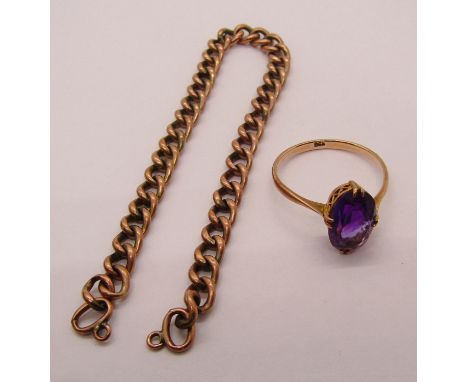 Edwardian 9ct amethyst ring, 1.8g, together with a section of yellow metal chain, 3.9g (2) 