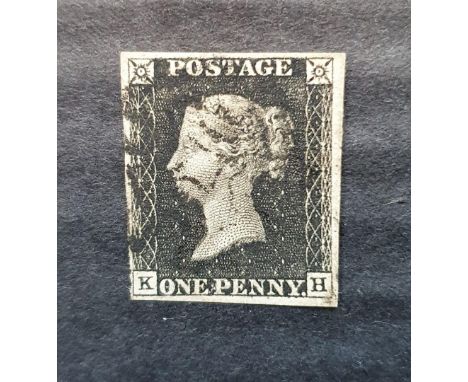 QV penny black (K-H), plate 6 with 4 good margins with black Maltese Cross Cancellation  