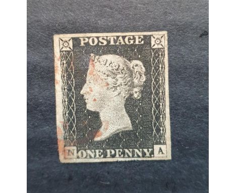 QV penny black (N-A), plate 3 with 4 good margins with v light red Maltese Cross Cancellation  V Good with light cancellation