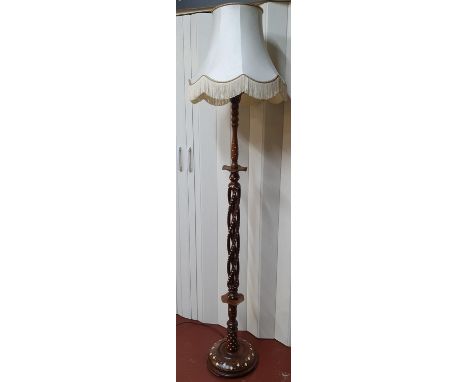 Good quality vintage ornate wooden tall lamp inlaid with bone/ivory fine decoration  