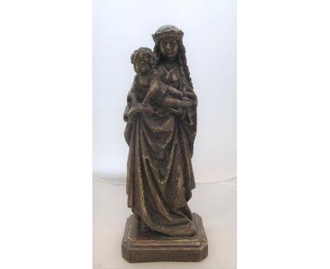 Mid 19thC ceramic statue of Madonna & child with wood effect exterior47cm high  Generally in decent condition for its age