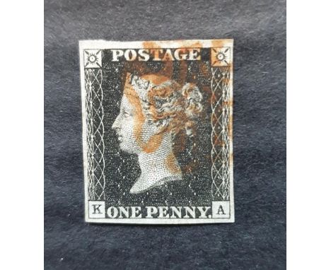 QV penny black (K-A), plate 5 with 4 good margins, with red Maltese Cross Cancellation  