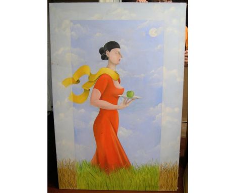 Large, oil on canvas, Eve with the apple by John Wright, signed verso153 x 101cm  Generally fine, occasional dint and some li