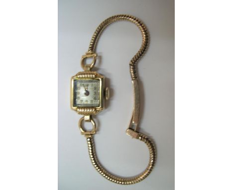 Vintage ladies cocktail, yellow gold watch, the case is 14ct, the bracelet 9ctApprox 12.3 grams gross  