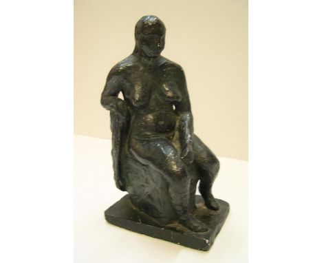 Manner of Henry Moore, period modernist ceramic pottery of stylised seated female figure 22 cm high x 14 cm wide  Occasional 