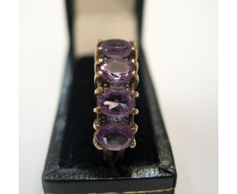 9ct yellow gold, amethyst & diamond ring,Approx 2.3 grams gross,              size P  