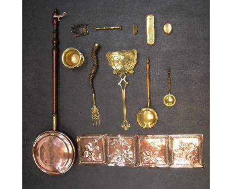 Collection of quality copper &amp; brassware including crocodile clawfoot (a/f), brass pedestal &amp; mortar, good quality in