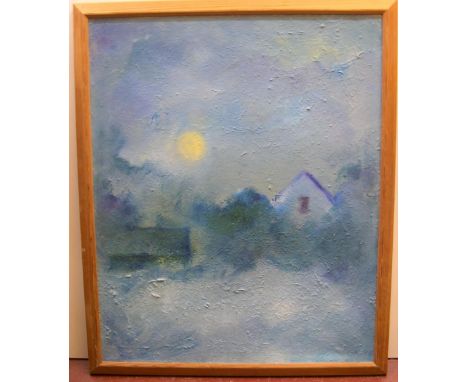 1996 impressionist oil on canvas "Sunrise in blue" initialled G K, framed65 x 82cm  Fine, without any obvious problems