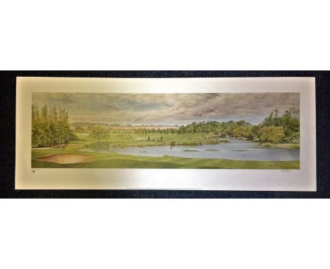 Golf Print 14x35 approx titled Practice swing at the Belfry signed in the pencil by the artist Mick Ewins limited edition 190