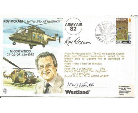 Major General W N J Withall and Roy Moxam signed on his Test Pilots cover RAF TP24. Flown in Westland Lynx ZB 500 on a demons