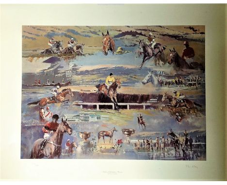 Horse Racing print 24x30 approx titled "Studies of Cheltenham Winners" signed in pencil by the artist David Frindley this is 