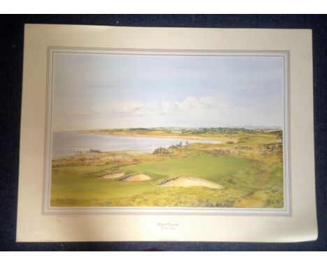 Golf Print approx 33x25 title Royal Dornoch The 10th Fuaran signed by the artist Bill Waugh limited edition The Burlington co