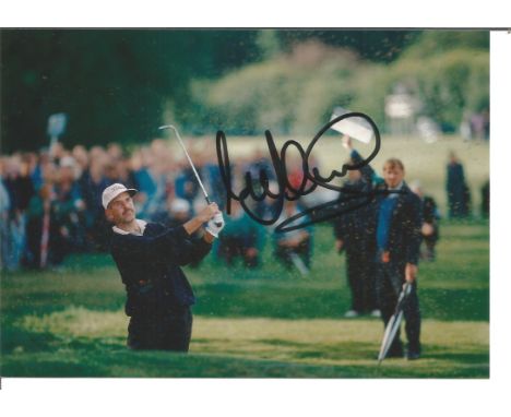 Golf Mark James signed 7x5 colour photo. Mark Hugh James (born 28 October 1953) is an English professional golfer who had a l