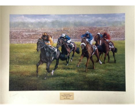 Horse Racing Print Lester Piggott signed 21x28 titled Living Legend, Lester Piggott and Teenoso Derby Winners 1983 by Max Bra