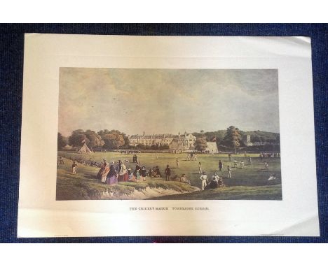 Cricket Print 33x20 approx titled The Cricket Match Tonbridge School picturing an early game of cricket at Tonbridge school. 