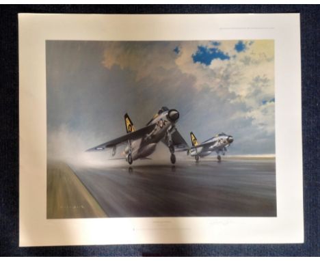 RAF Aviation print approx 27x32 titled Thunder and Lightnings signed in pencil by the artist Gerald Coulson. This reproductio