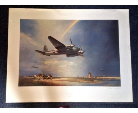 World War Two print 35x25 approx titled Low Flying Mosquito signed in pencil by the artist John Young limited edition 650/950