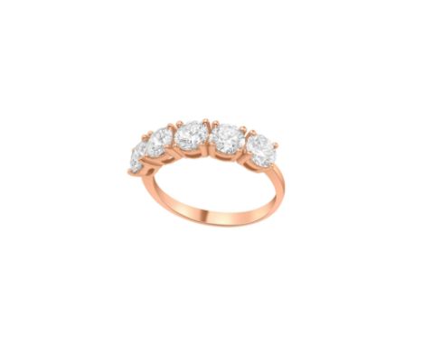 A five-stone Round Diamond 18k Yellow Gold half-eternity ring with array of five H-SI1 diamonds, round cut in four-claw 18 Ka