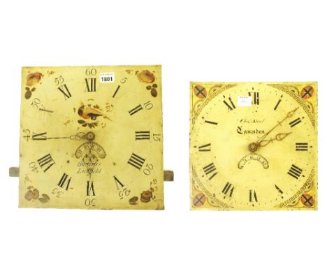 Thirty hour longcase clock movement, the 12" square painted dial signed Banister, Lichfield with calendar aperture; also anot